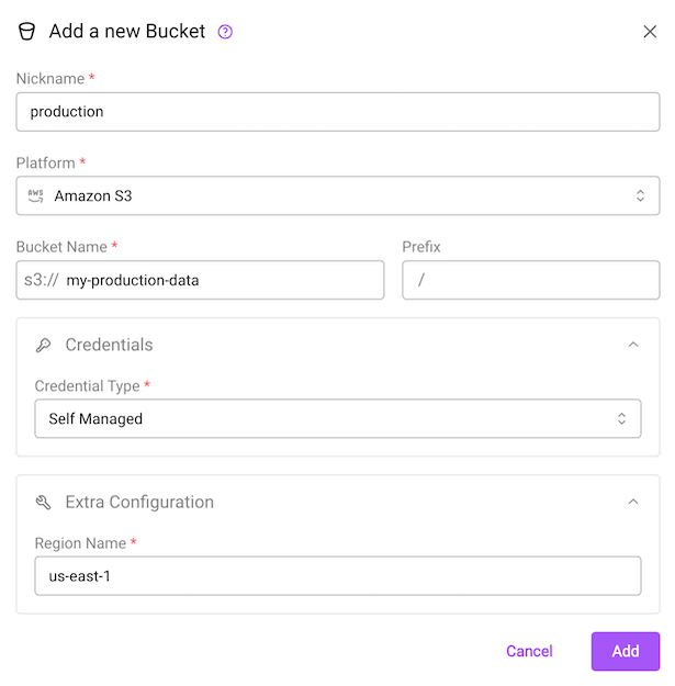 Create a bucket in the webapp.