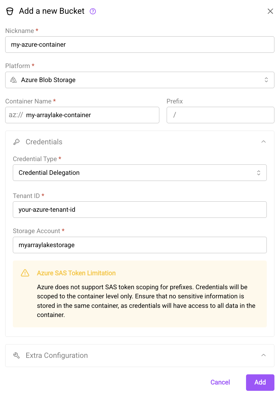 Azure Blob Storage bucket (container) configuration