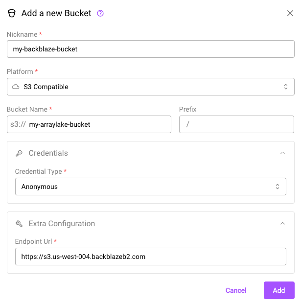 Backblaze bucket configuration