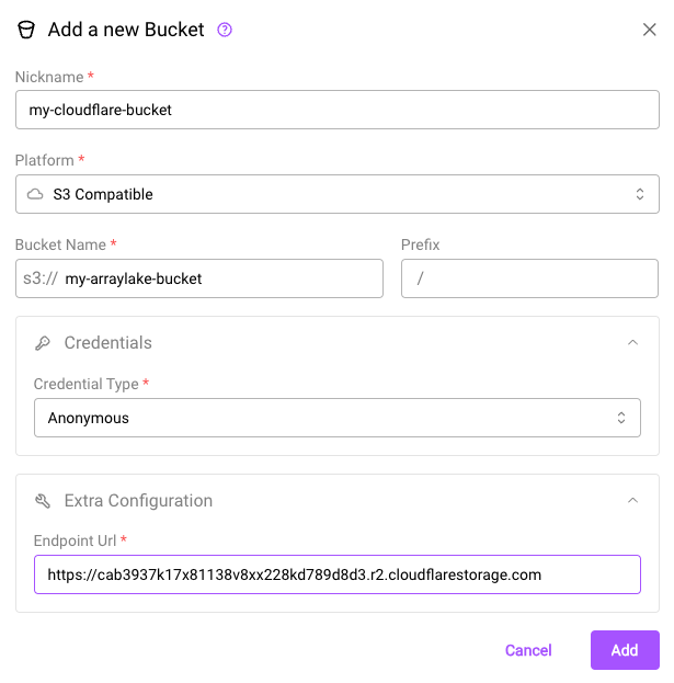 CloudFlare bucket configuration