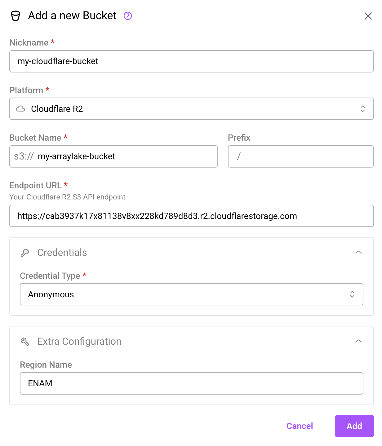 CloudFlare bucket configuration