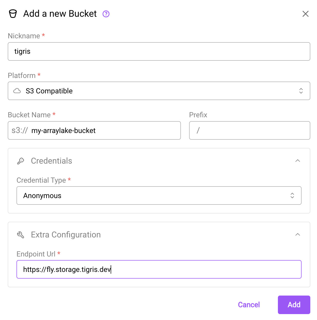 Tigris bucket configuration