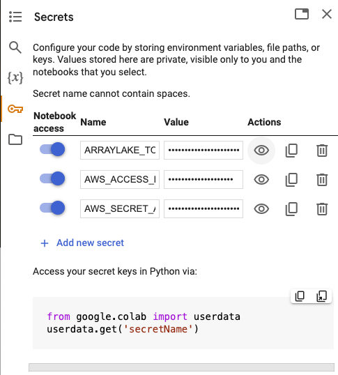 Colab Secrets
