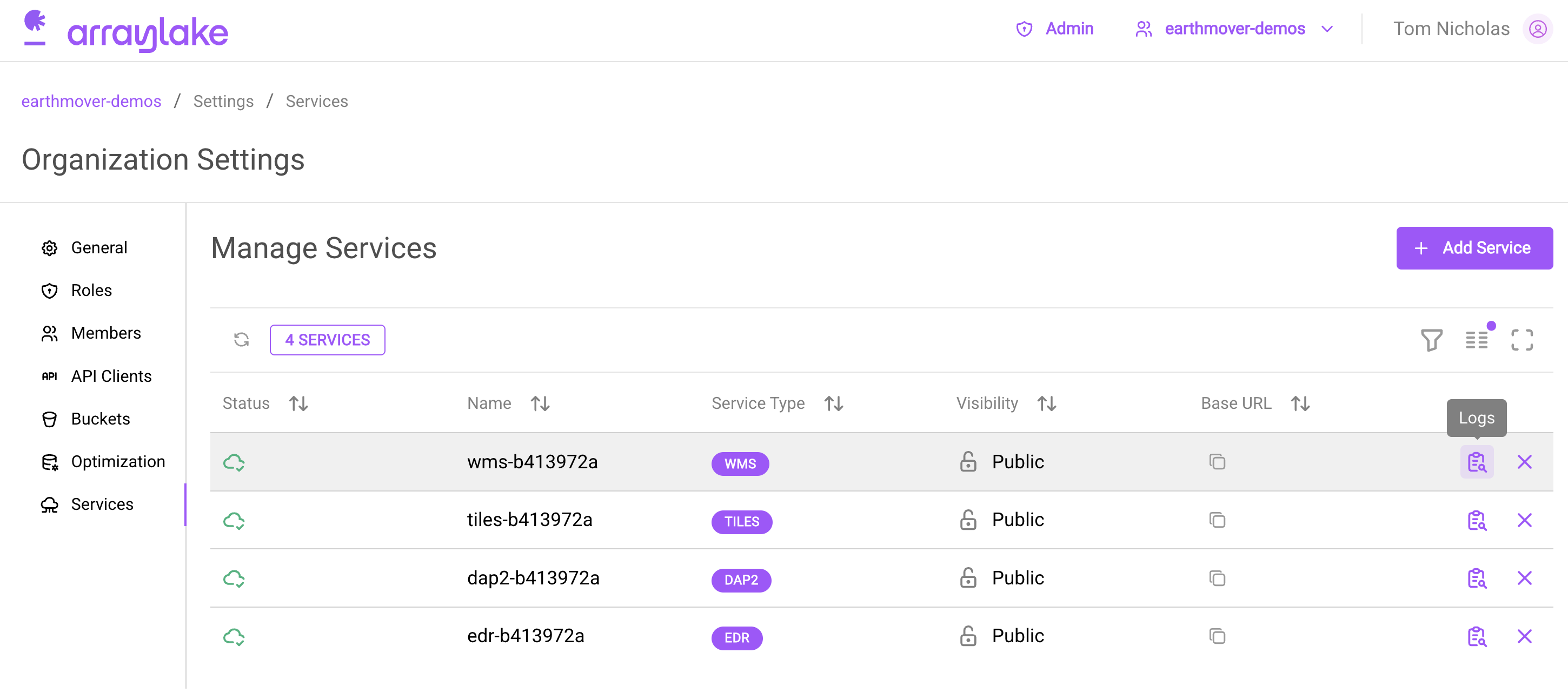 Button to view flux logs