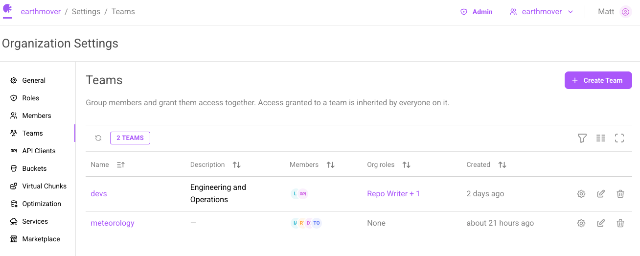 Team Management Page