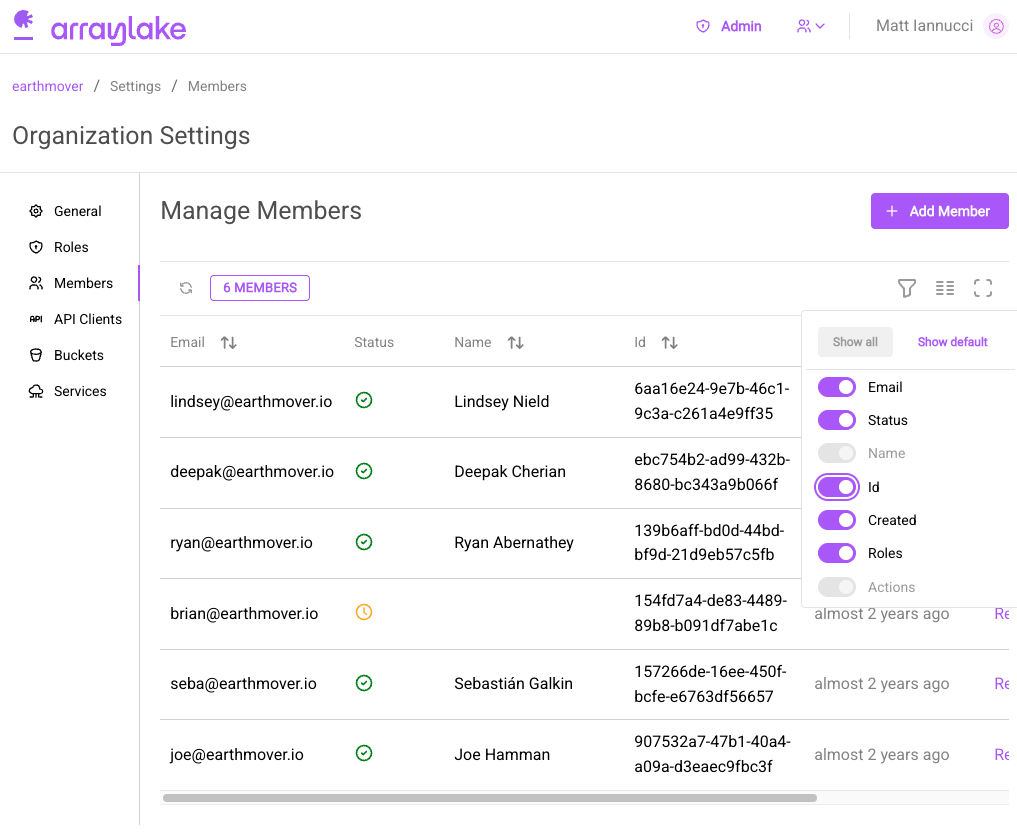 View Arraylake User Ids