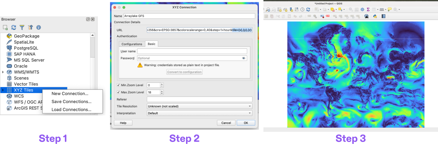 QGIS XYZ Tile layer setup